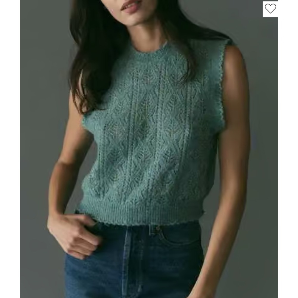 Doen Adriana Sweater Vest size XL Open Knit Alpaca Wool Soft‎ Blue Minthe
